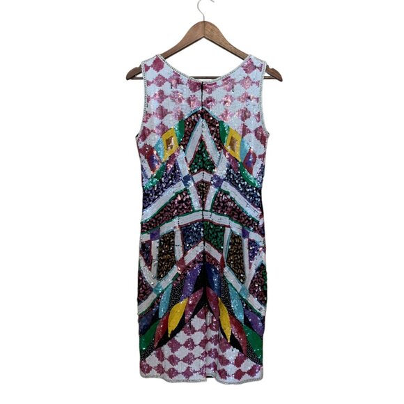VTG Carina Dress Multicolor Sequin Geometric Sleeveless Mini Sz M Y2K Bodycon - Picture 8 of 16